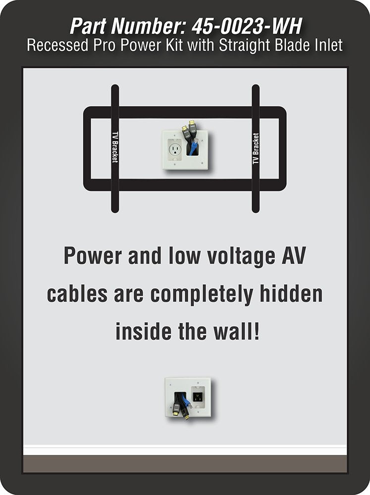 DataComm Electronics, Inc. 45-0023-WH Recessed Pro-Power Kit with Straight Blade Inlet - White, 2 gang with Power Kit