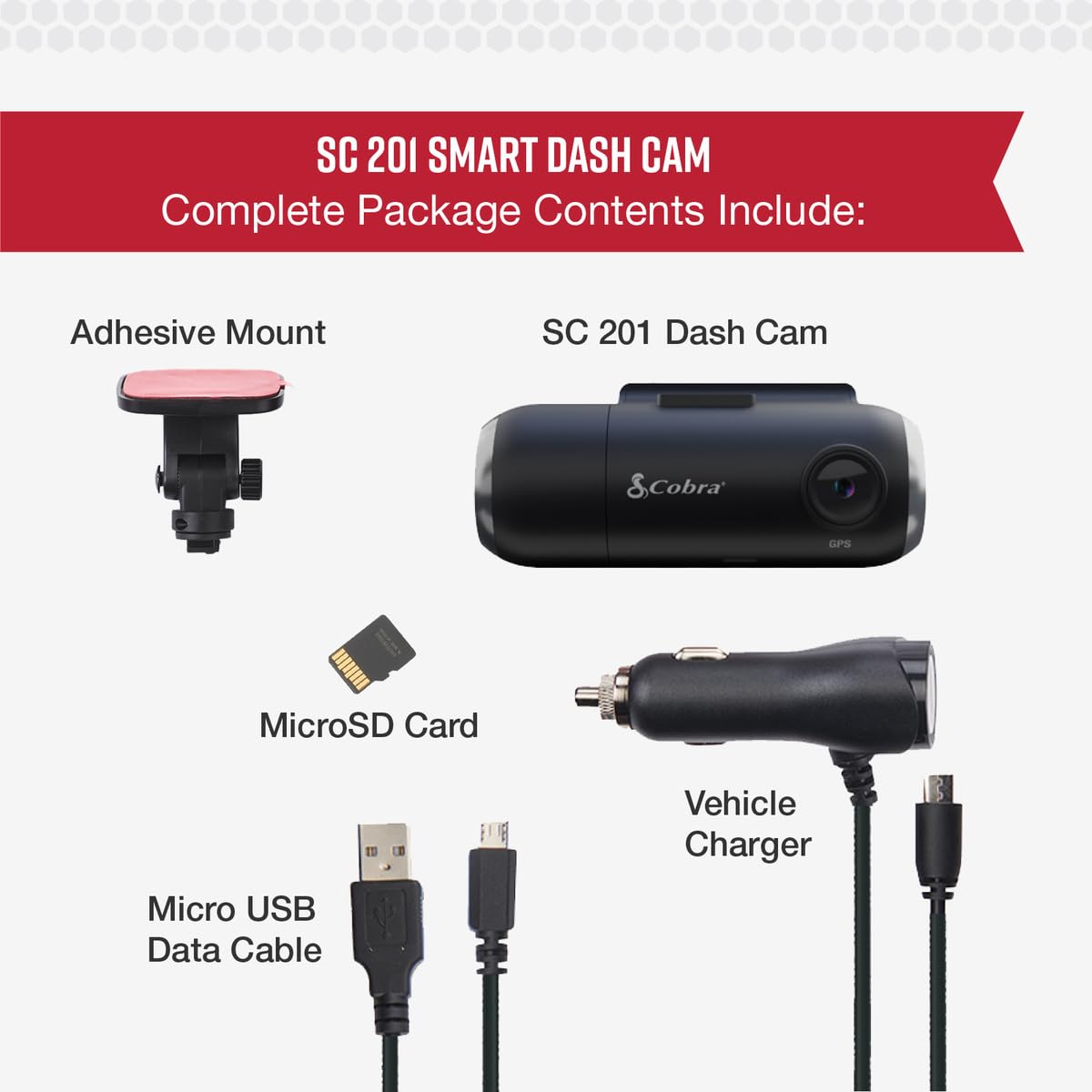 Cobra Smart Dash Cam with Interior Cam (SC 201) - Full HD 1080P Resolution