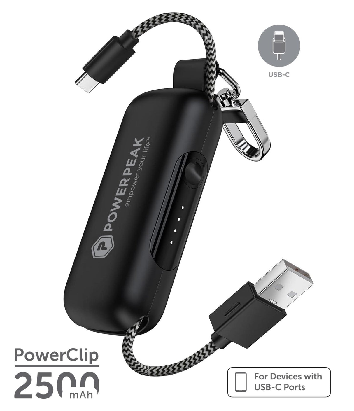 POWERPEAK CLIP ON ULTRA PORTABLE CHARGER WITH INTEGRATED USB