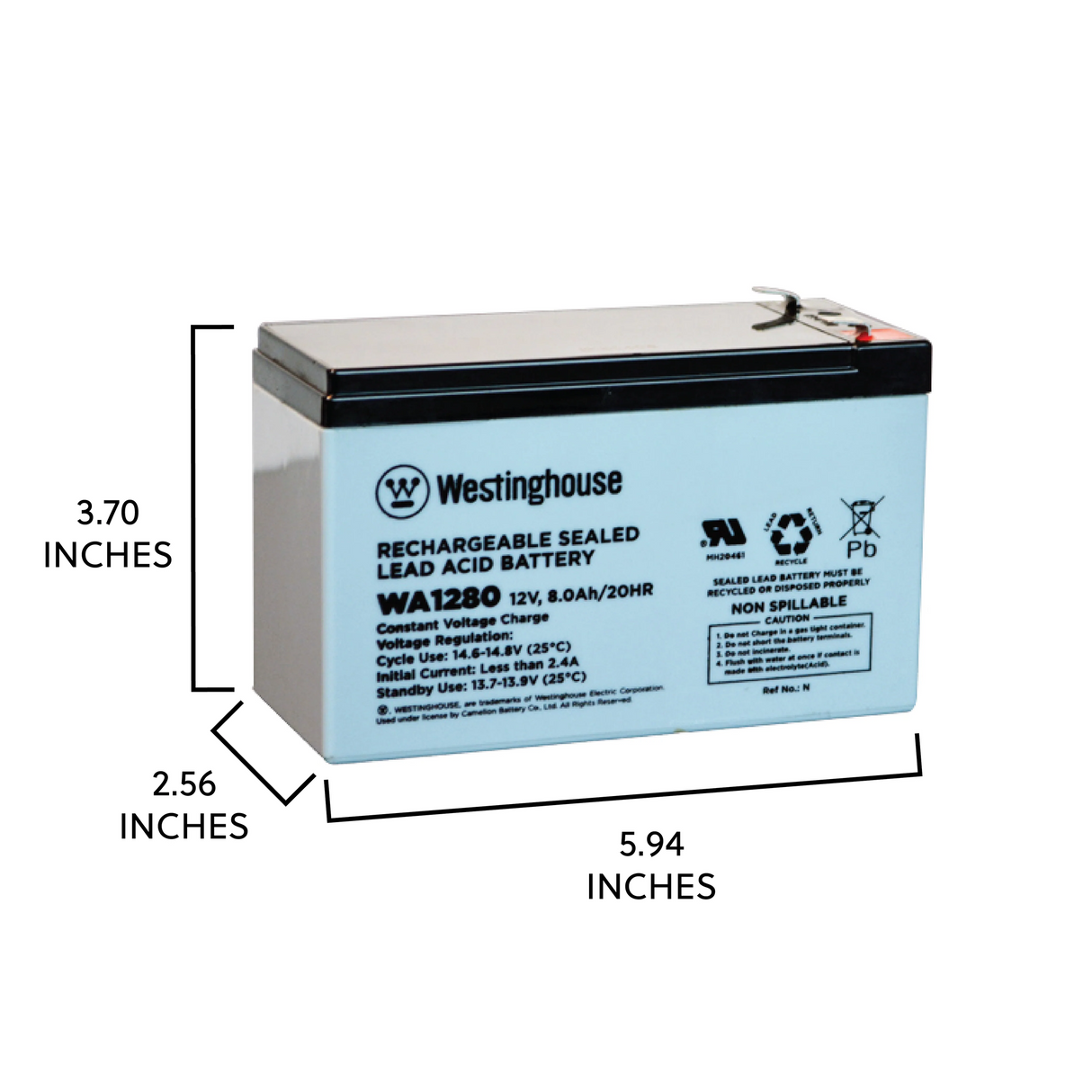 Westinghouse WA1280-F1, 12V 8Ah F1 Terminal Sealed Lead Acid Rechargeable Battery