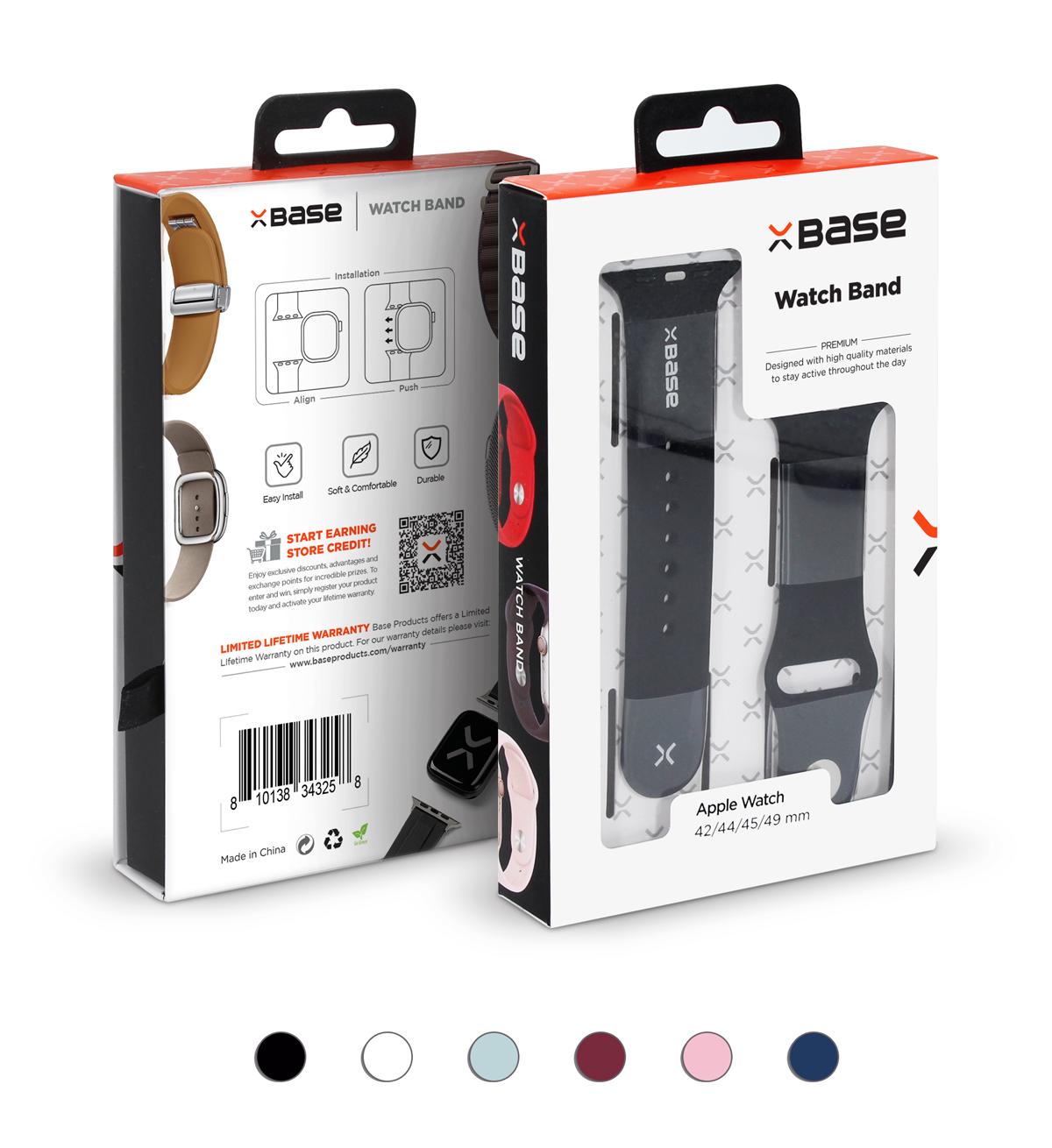 BASE APPLE WATCH SILICONE BANDS - LARGE (42/44MM) - BLACK