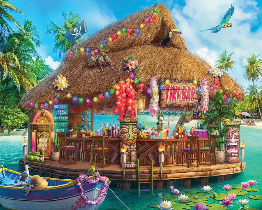 White Mountain Puzzles - Floating Tiki Bar- 1000 Piece Jigsaw Puzzle
