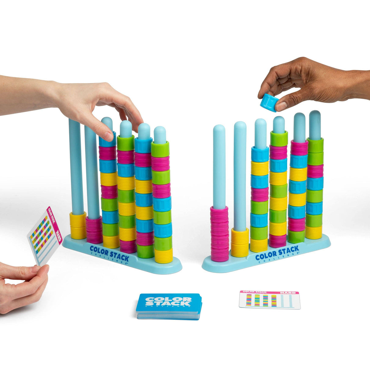 Colorful stacking game with colorful blocks on a white background