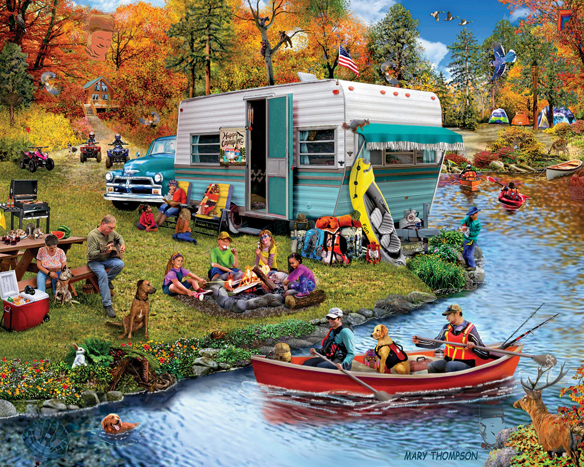 White Mountain Puzzles - Happy Camping-Seek & Find- 1000 Piece Jigsaw Puzzle