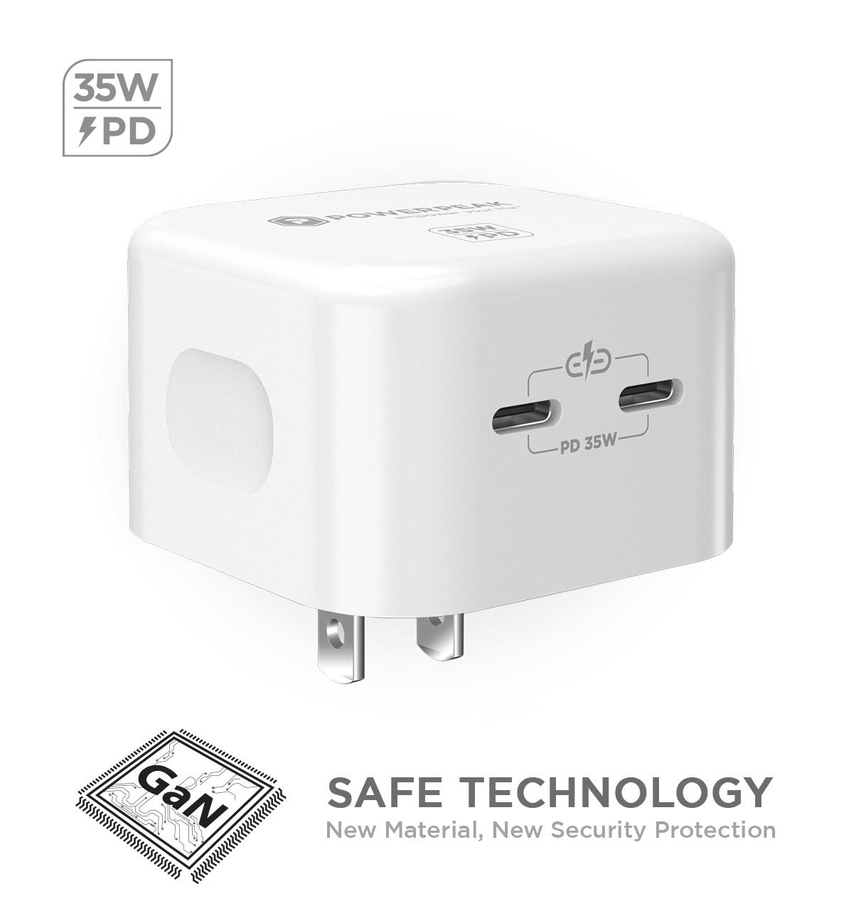 POWERPEAK 35W DUAL USB-C PD WALL POWER ADAPTER - WHITE