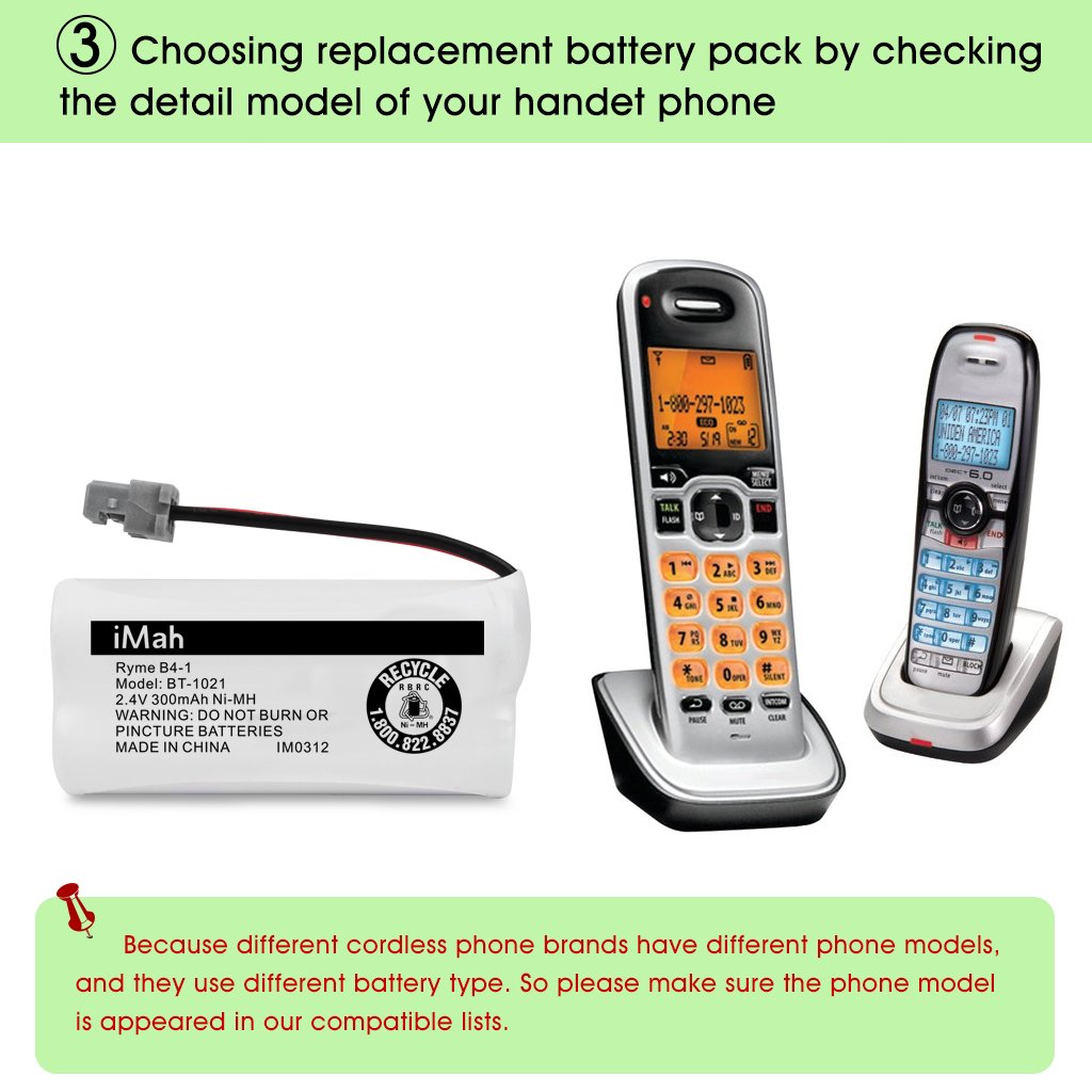 iMah BT-1021 2.4V 300mAh Cordless Phone Battery Compatible with Uniden BT-1016 BT-1025 BT-1008 DCX160 DCX170 DCX200 DWX207 DCX210 DCX291 DCX309 DCX350 Handset (Single Battery)