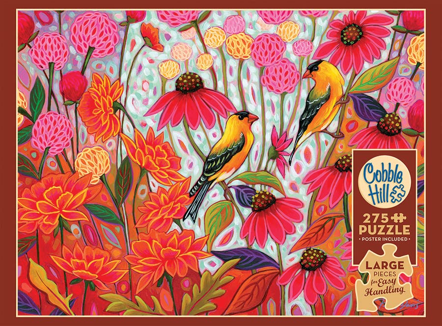 Cobble Hill 275 Piece Easy-Handling Puzzle - Springtime Goldfinches - Sample Poster Included