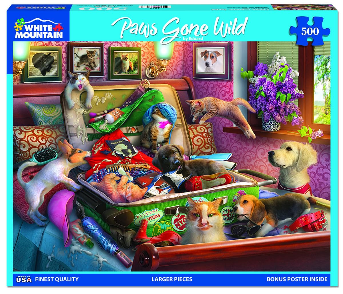 White Mountain Puzzles Paws Gone Wild - 500 Piece Jigsaw Puzzle Of Mischievous Pets