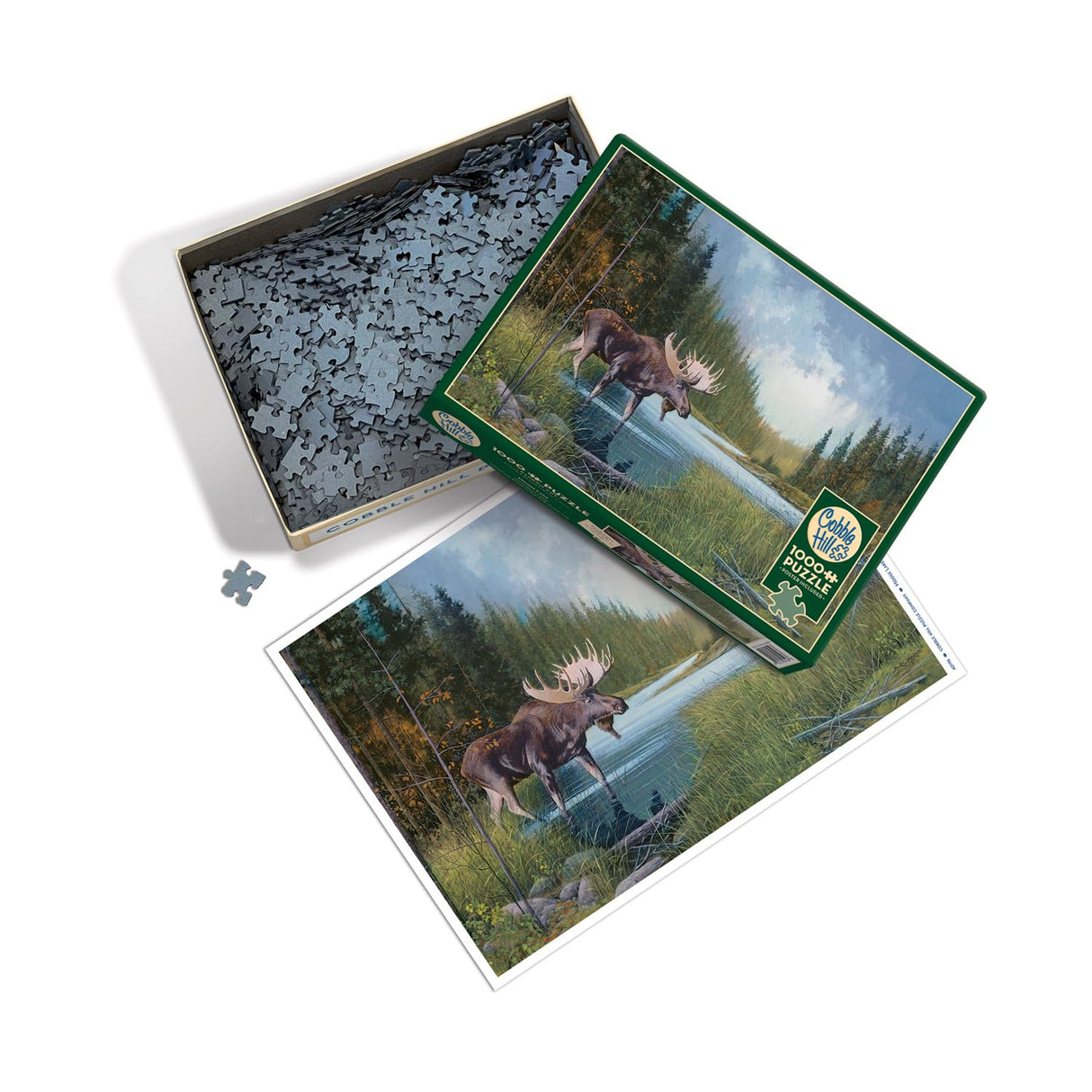 Cobble Hill 40196 Moose Lake, 1000 Pieces Puzzle with Puzzle Poster for Adults and Children from 12 Years, Landscape Puzzle, Animal Puzzle