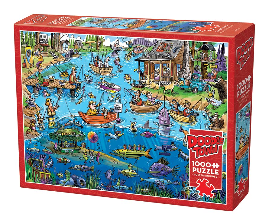 Cobble Hill 1000 Piece Puzzle - DoodleTown: Gone Fishing - Sample Poster Included