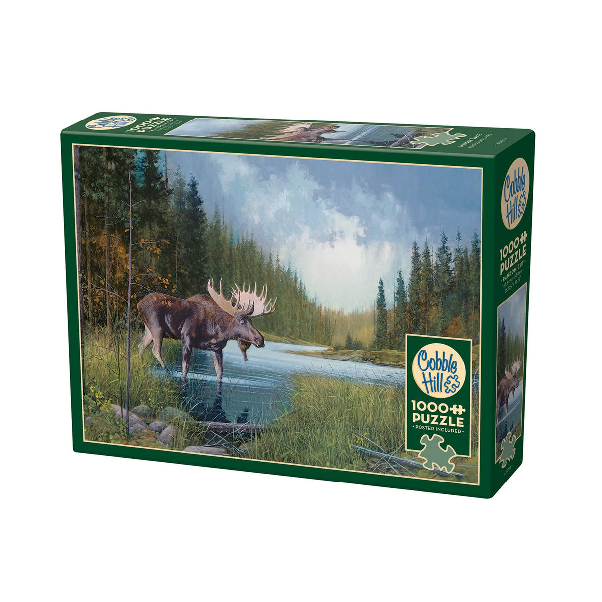 Cobble Hill 40196 Moose Lake, 1000 Pieces Puzzle with Puzzle Poster for Adults and Children from 12 Years, Landscape Puzzle, Animal Puzzle