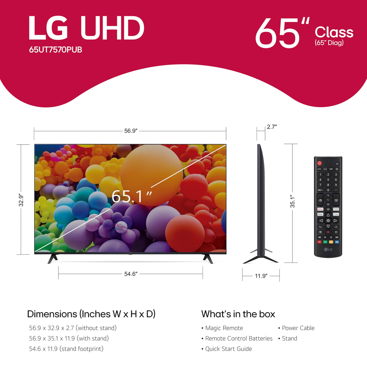 LG 65-Inch Class UT75 Series LED Smart TV 4K Processor Flat Screen AI-Powered with Alexa Built-in (65UT7570PUB, 2024)