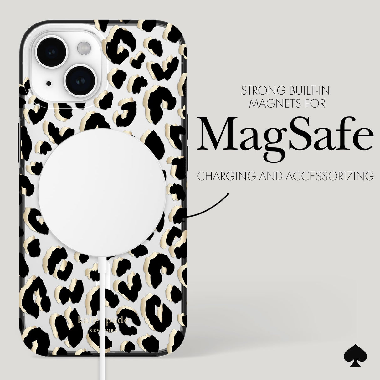 Kate Spade New York iPhone 15 Case / iPhone 14 Case / iPhone 13 Case, Compatible with MagSafe - City Leopard Black