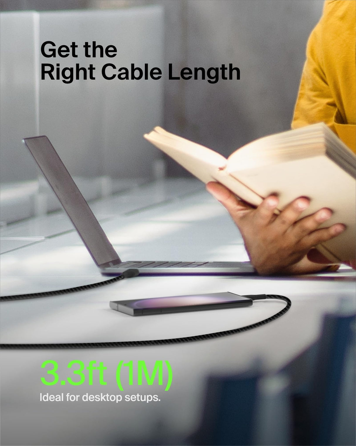 Belkin BoostCharge Braided USB-C to USB-A Cord (1M/3.3ft) for iPhone 16 Series, Samsung Galaxy S24 Series, Note20, Google Pixel 7 & 8, iPad Pro, Nintendo Switch, & More - Black