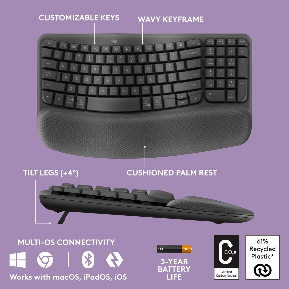 LOGITECH WAVE KEYS ERGO KEYBOARD
