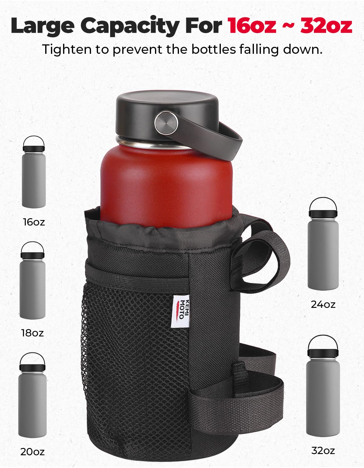 KEMIMOTO Large Bike Cup Holder, Bicycle Water Bottle Holder for Bike Handlebar, Bike Drink Holder with Mesh Pockets Phone Bag, Compatible with Road Bike MTB E-Bike Scooter Scooter Wheelchair