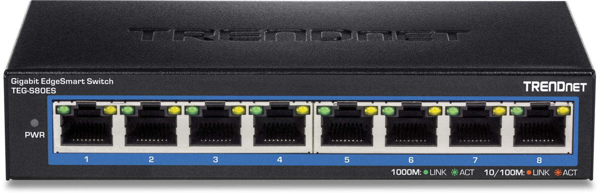 Used TRENDnet 8-Port Gigabit EdgeSmart Switch, 8 x Gigabit Ports, 16Gbps Switch Capacity, Ethernet Network Desktop Switch, Managed Gigabit Switch, Metal, Fanless, Lifetime Protection, Black, TEG-S80ES