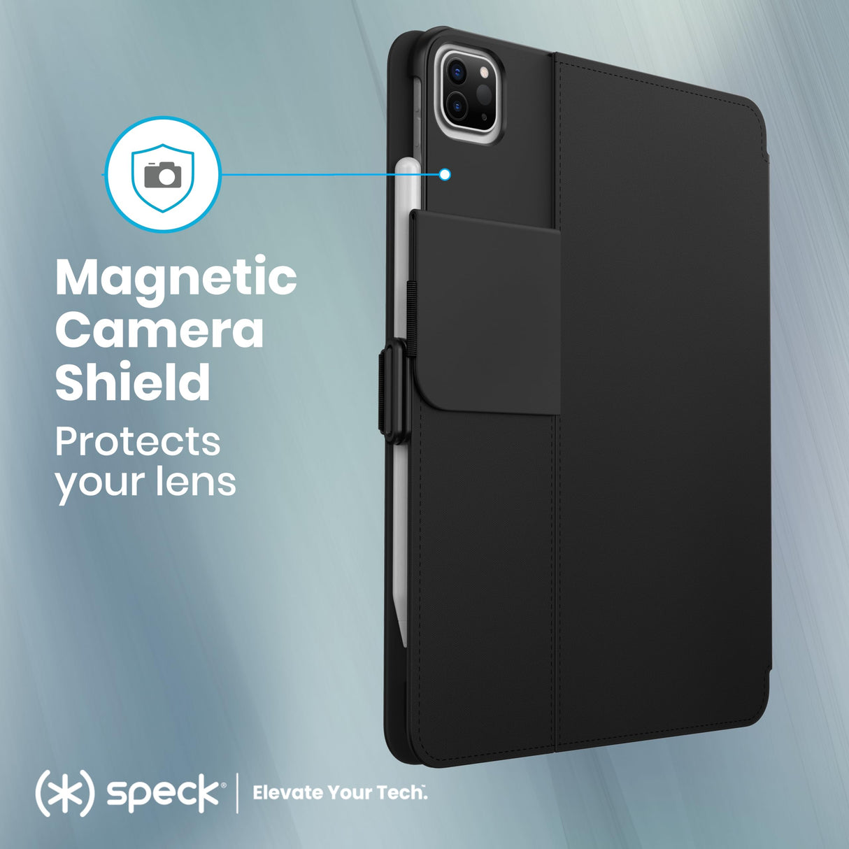 Speck New iPad Pro 11 Inch Case (2024 Model, 5th Gen) - with Pencil Holder, Drop & Camera Protection, Slim Multi Range Stand, Balance Folio, No Auto/Sleep Wake Function - Black/Black/White