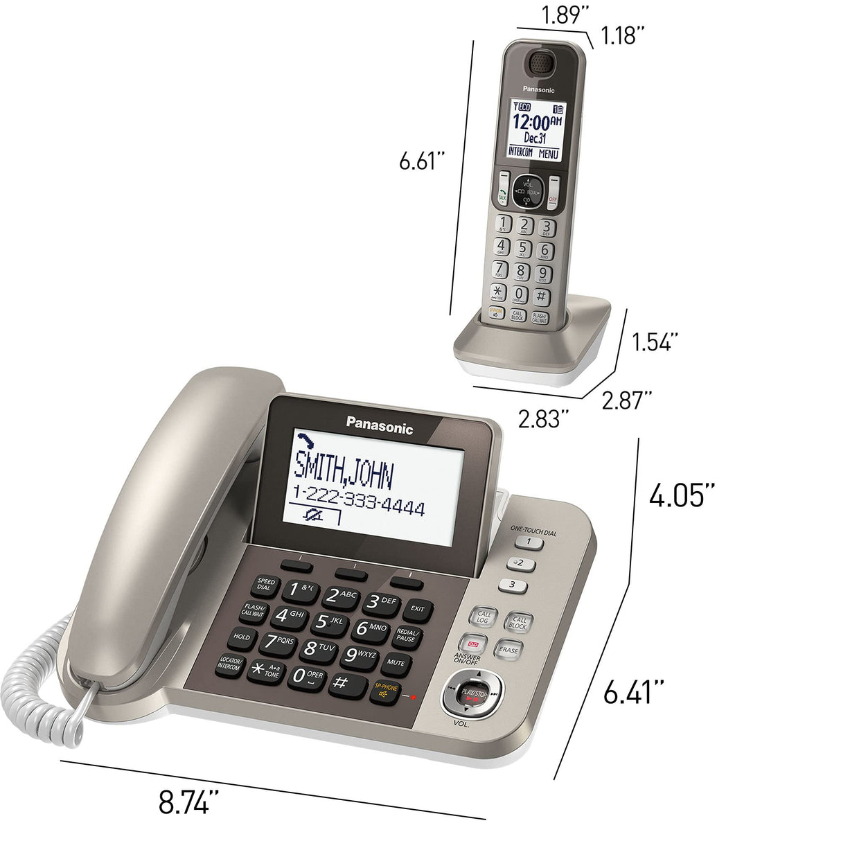 PANASONIC Corded/Cordless Phone System with Answering Machine and One Touch Call Blocking – 3 Handsets - KX-TGF353N (Champagne Gold)