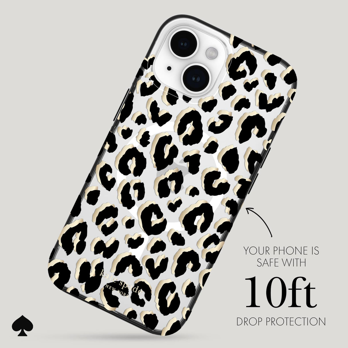 Kate Spade New York iPhone 15 Case / iPhone 14 Case / iPhone 13 Case, Compatible with MagSafe - City Leopard Black