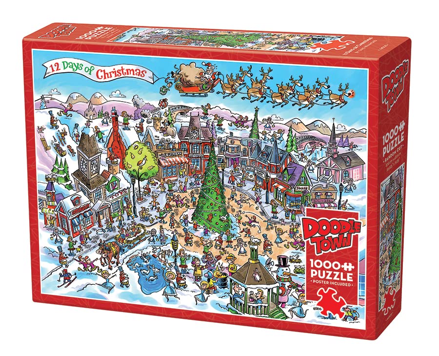 Cobble Hill 1000 Piece Puzzle - DoodleTown: 12 Days of Christmas - Sample Poster Included