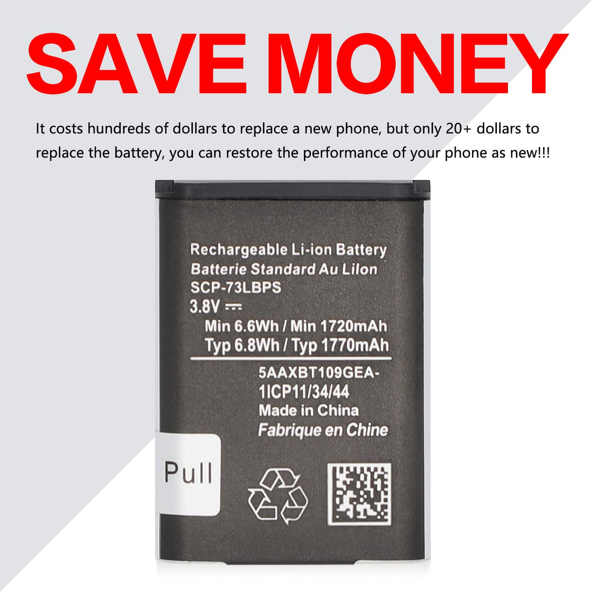 SCP-73LBPS Battery (2024 New Upgraded) Replacement for Kyocera DuraXV Extreme E4810 Verizon Flip Phone SCP73LBPS Battery