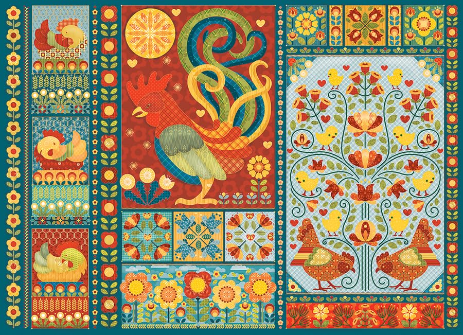 Cobble Hill 1000 Piece Puzzle - Scandi Chicken Quilt - Sample Poster Included