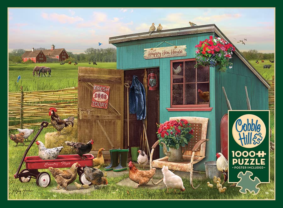 Cobble Hill 1000 Piece Puzzle - The Happy Hen House - Sample Poster Included