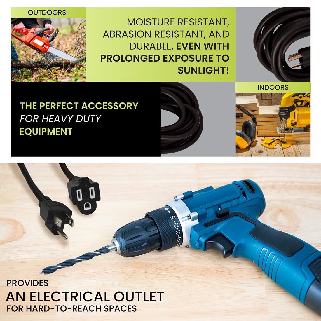 6100572: GOGREEN HEAVY-DUTY OUTDOOR POWER EXTENSION CORD - BLACK - 8' - 15' - 25