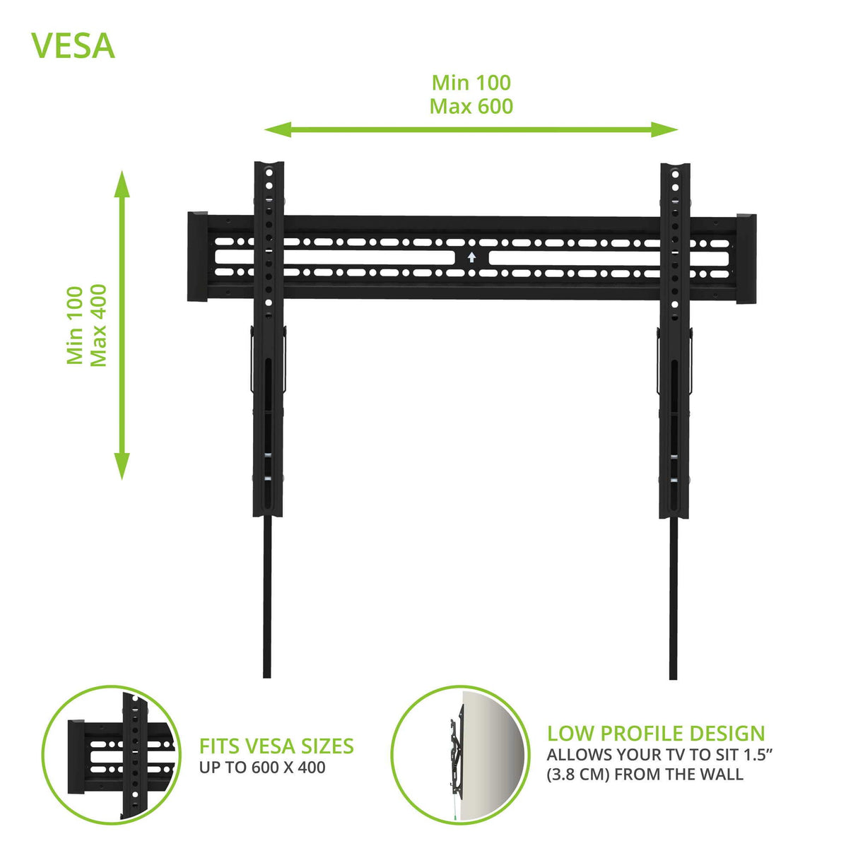 Kanto KT3260 Tilting TV Wall Mount | Fits 32” to 60” Monitors | Fits VESA Sizes 100 x 100 to 600 x 400 | Tilt Mechanism | Quick Release Tabs | Solid Steel Construction | Dual Stud Wall Plate | Black