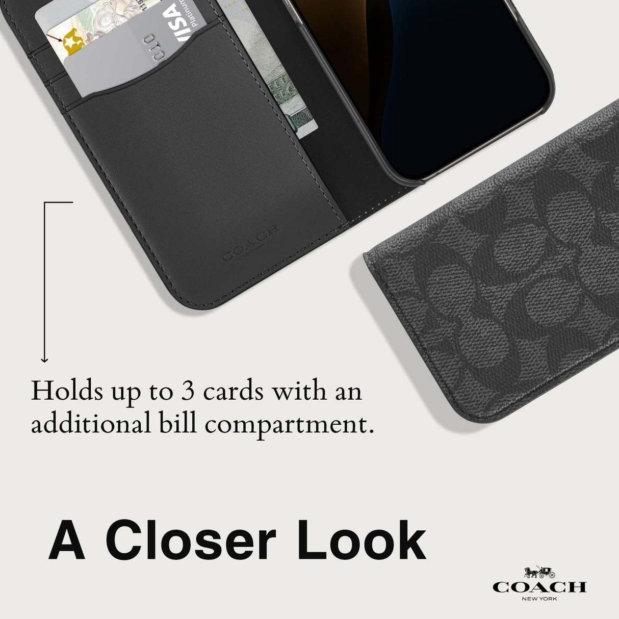 Coach Signature Canvas Wallet Folio iPhone 16 Pro Case - Designer Phone Case - Signature Charcoal