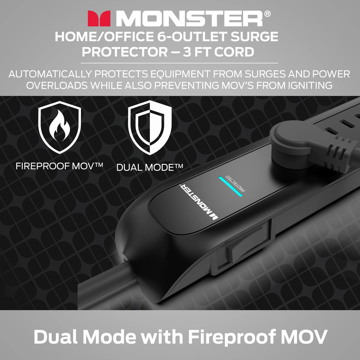 MONSTER POWER STRIP SURGE 6 AC 2 USB A BLACK