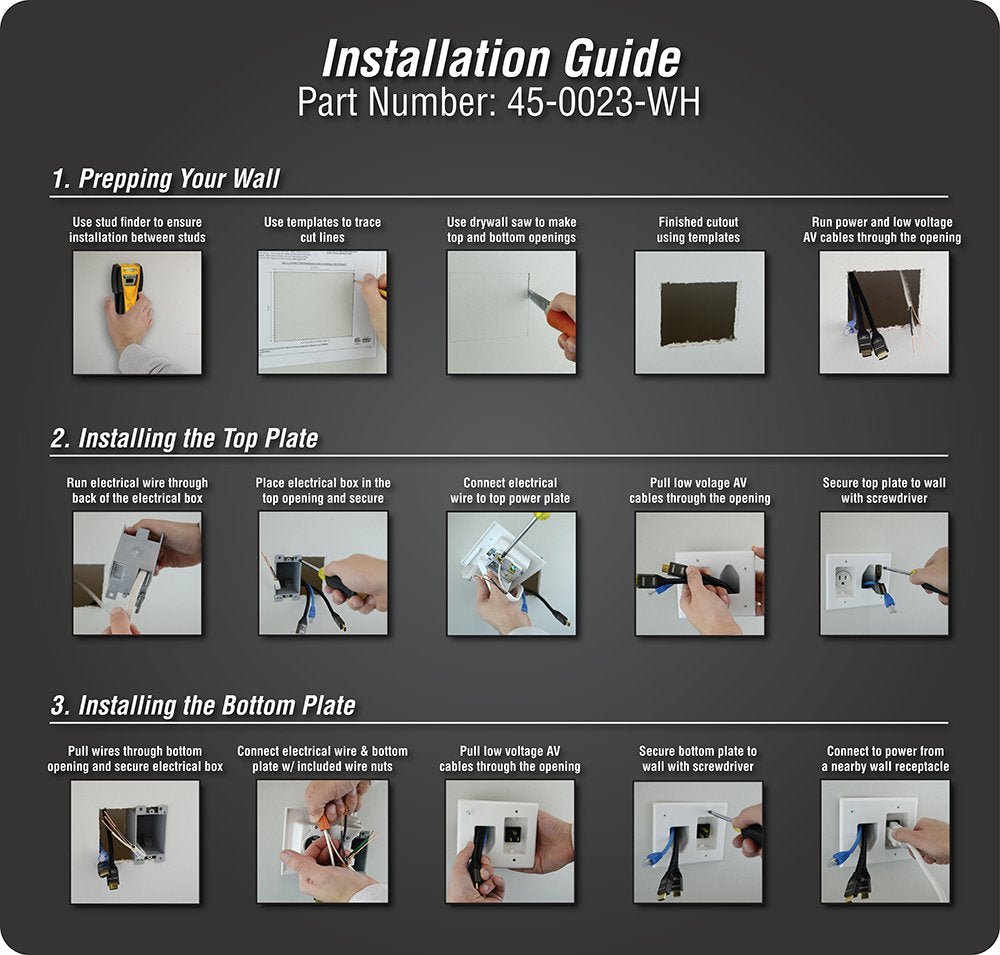 DataComm Electronics, Inc. 45-0023-WH Recessed Pro-Power Kit with Straight Blade Inlet - White, 2 gang with Power Kit