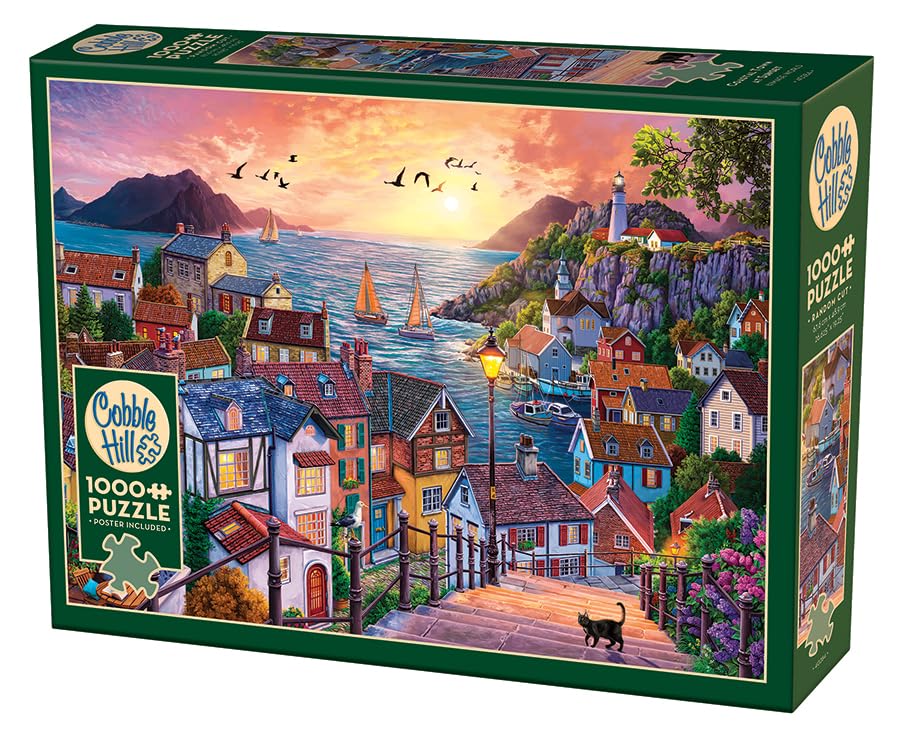 Cobble Hill 1000 Piece Puzzle - Coastal Town at Sunset- Sample Poster Included