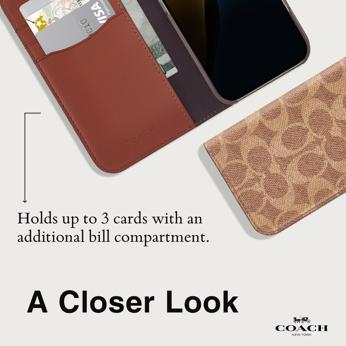 Coach Signature Canvas Wallet Folio iPhone 16 Pro Max Case - Designer Phone Case - Signature Tan