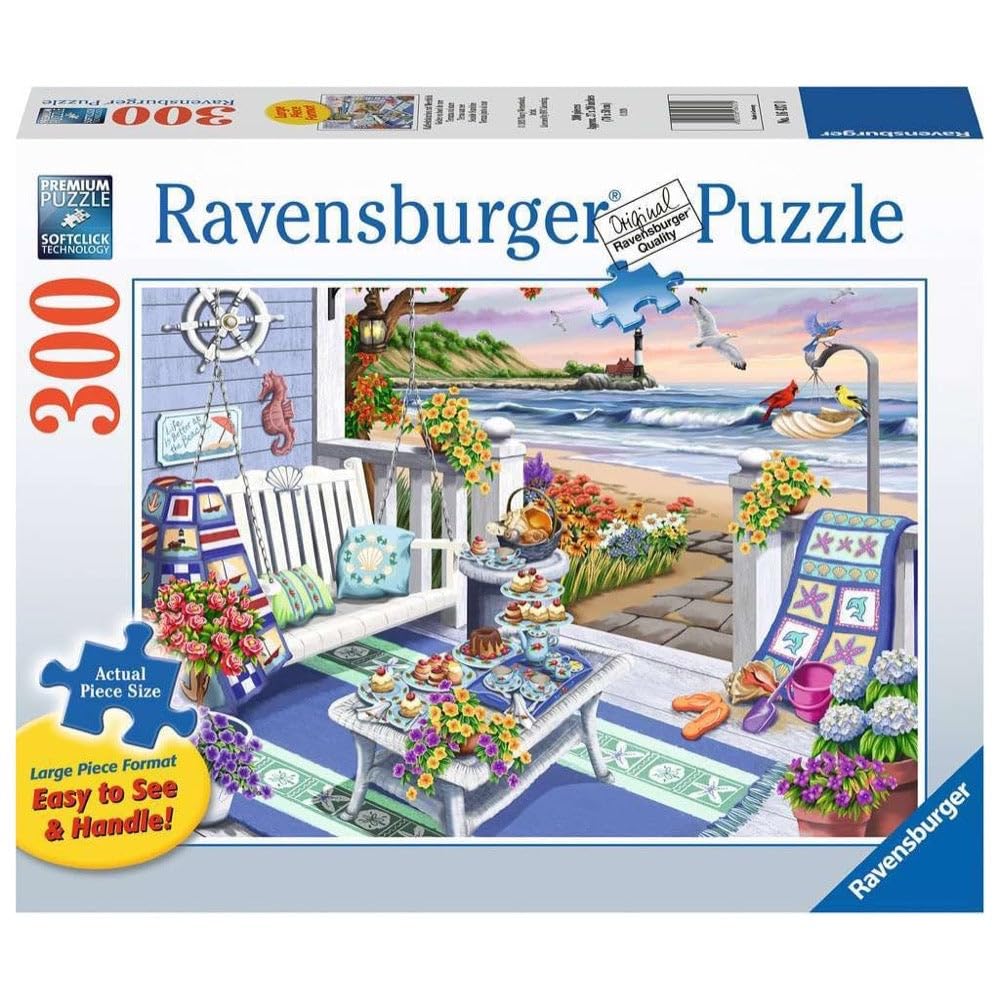 Ravensburger Cozy Series: Seaside Sunshine 300 Piece Large Format Jigsaw Puzzle for Adults and Kids | Unique Piece Design | Premium Quality Materials | FSC Certified | Ideal Gift for Puzzle Lovers