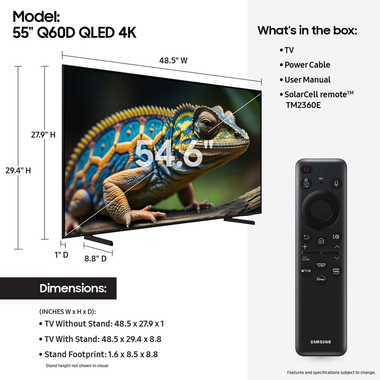 SAMSUNG 55-Inch Class QLED 4K Q60D Series Quantum HDR Smart TV