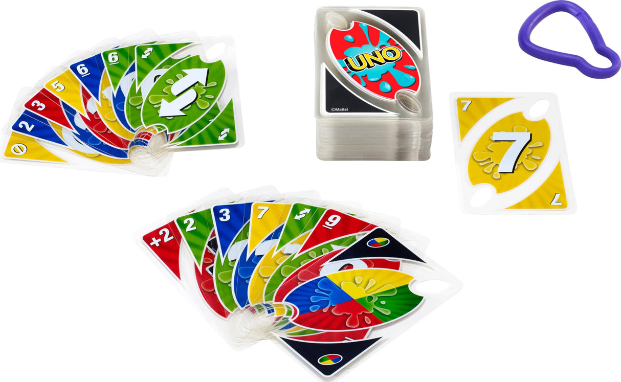Mattel Games UNO Splash Card Game for Outdoor Camping, Travel & Family Nights with Water-Resistent Plastic Cards