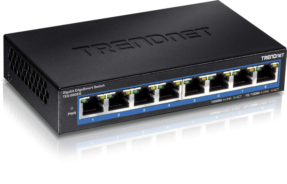 Used TRENDnet 8-Port Gigabit EdgeSmart Switch, 8 x Gigabit Ports, 16Gbps Switch Capacity, Ethernet Network Desktop Switch, Managed Gigabit Switch, Metal, Fanless, Lifetime Protection, Black, TEG-S80ES
