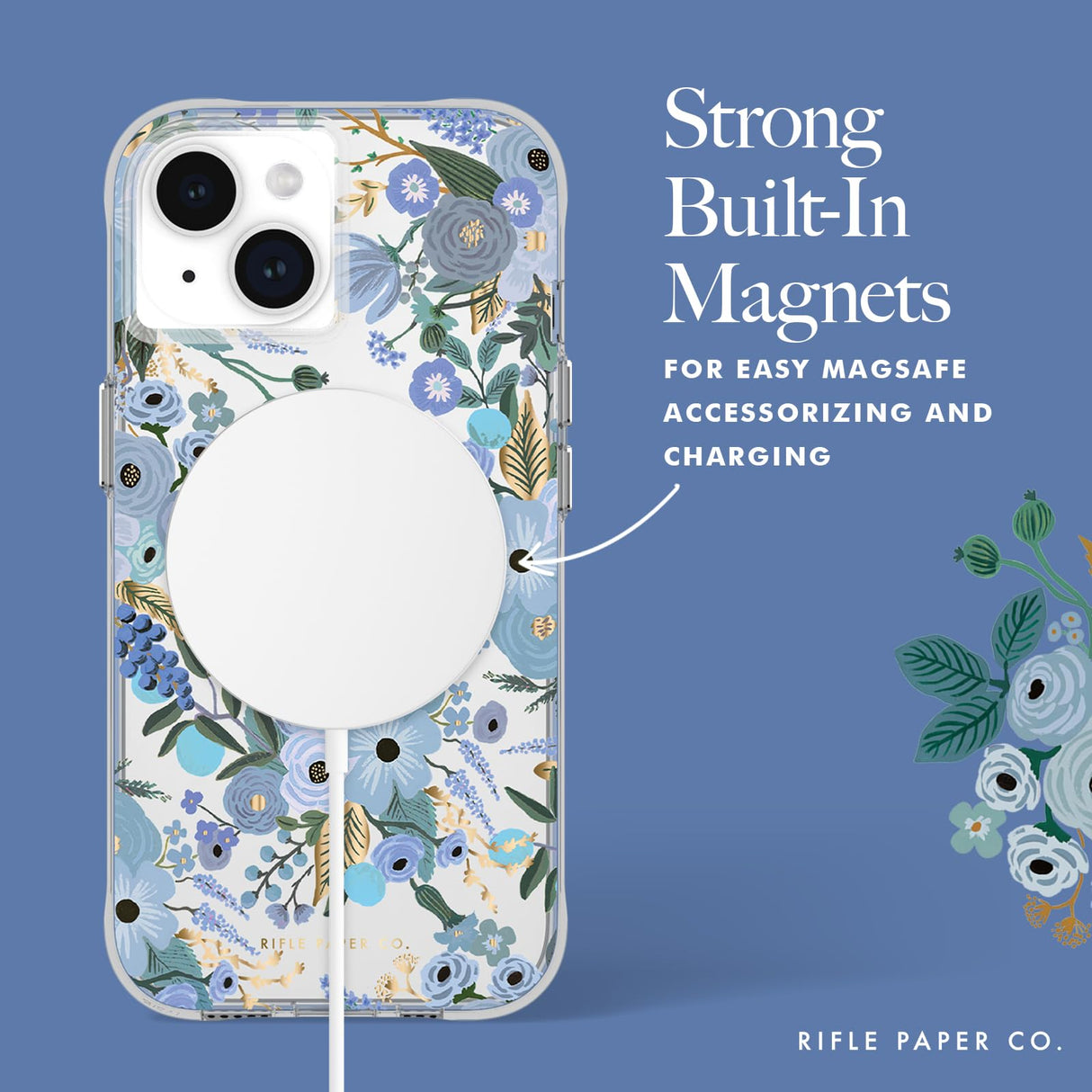 IPHONE 15 RIFLE PAPER CO. CASE WITH MAGSAFE - GARDEN PARTY BLUE