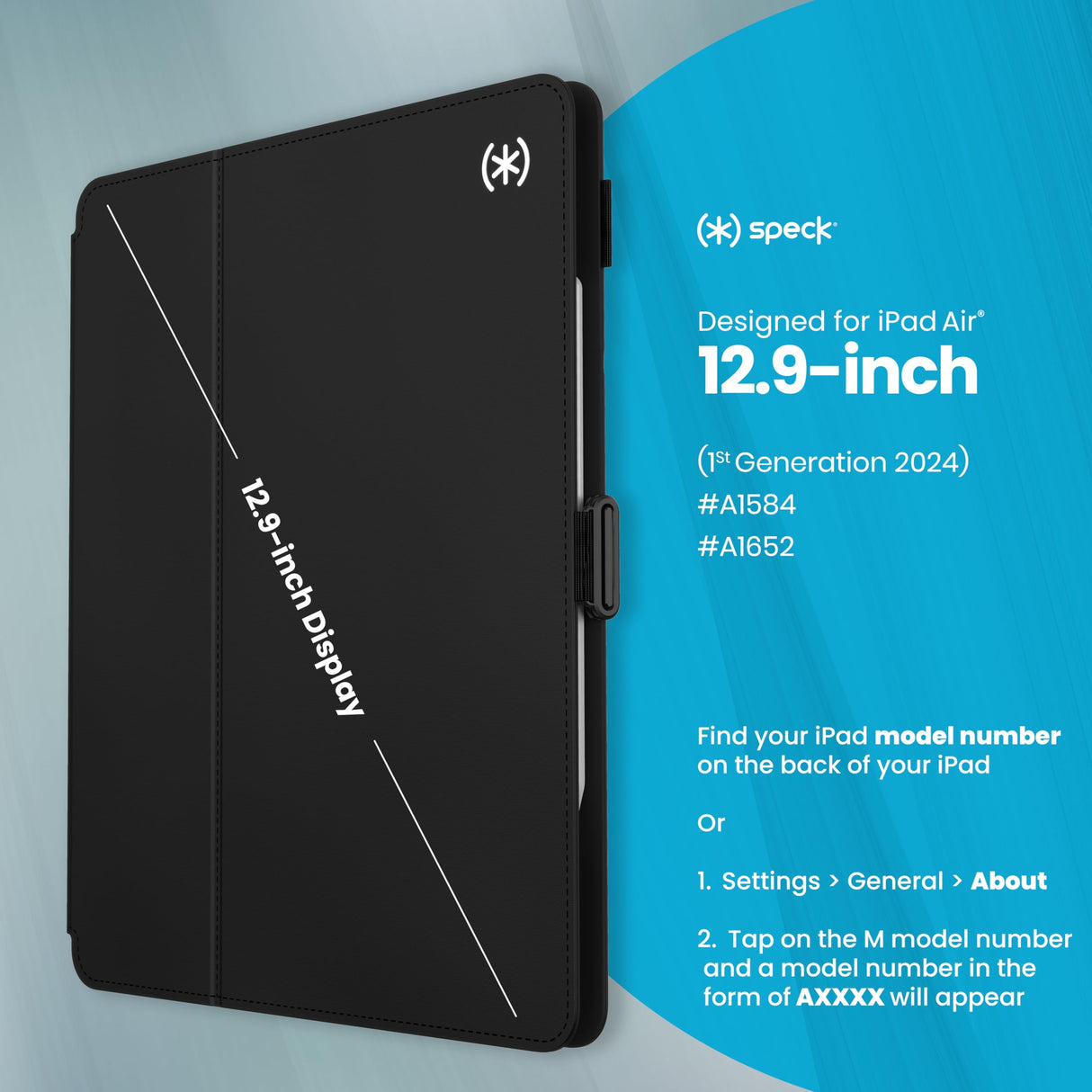 Speck New iPad Air 13 Case (2024) - Black/Black/White