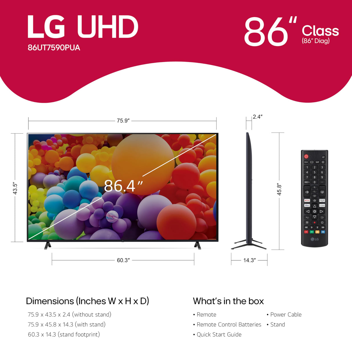 LG 86-Inch Class UT75 Series LED Smart TV 4K Processor Flat Screen AI-Powered with Alexa Built-in (86UT7590PUA, 2024)