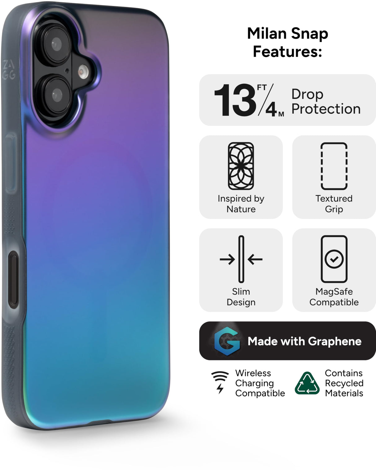 Zagg - Milan Snap Magsafe Case For Apple Iphone 16 - Raven Feather