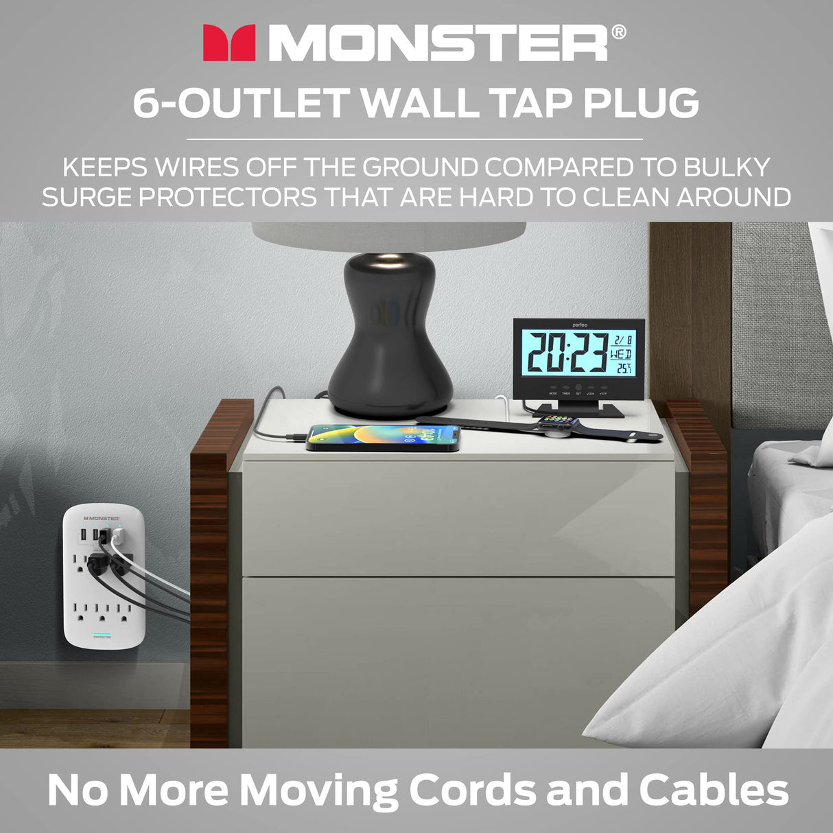 MONSTER POWER WALL TAP SURGE PROTECTOR 6 AC 4 USB-A (4.2AMP) 980J FIREPROOF MOV