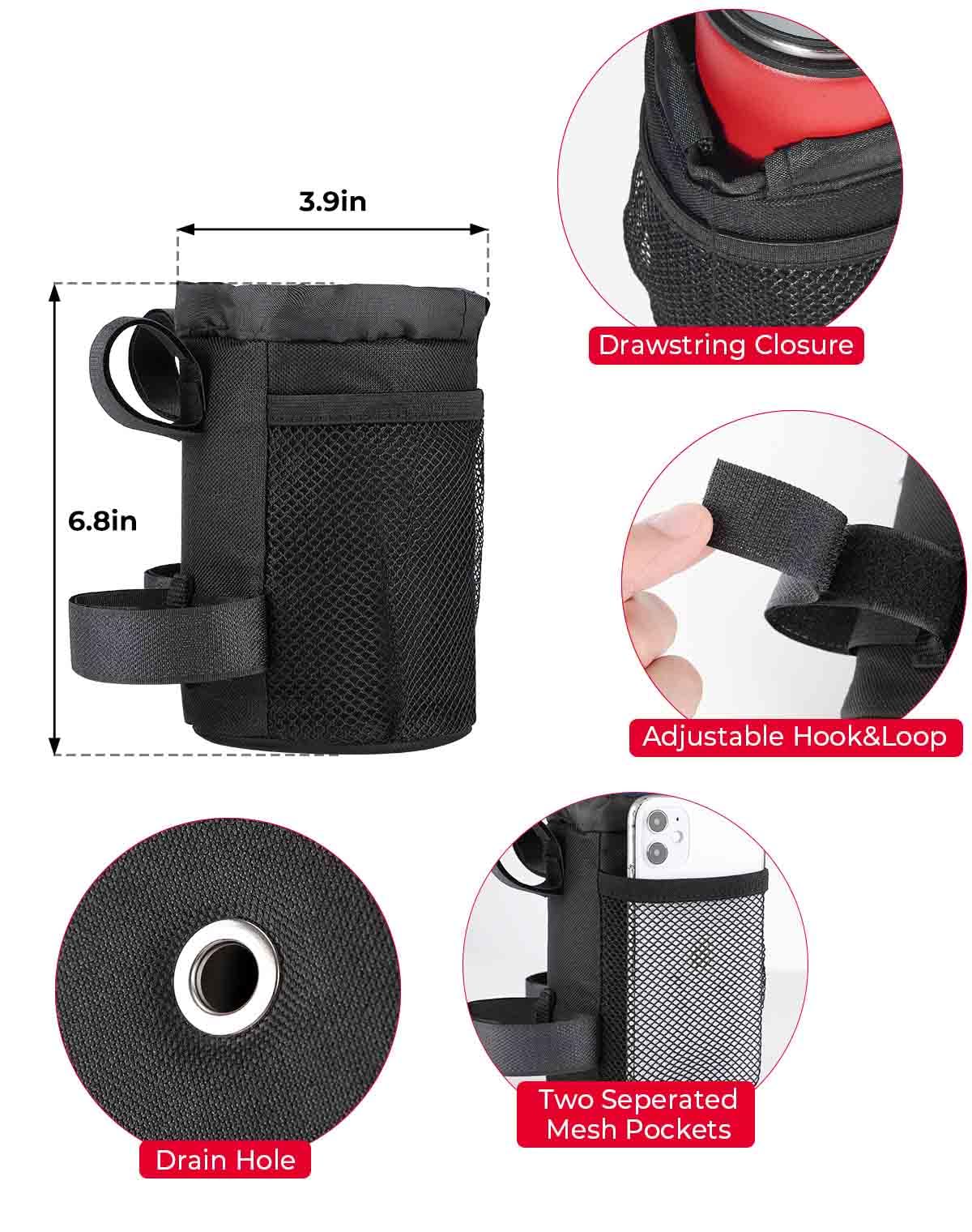 KEMIMOTO Large Bike Cup Holder, Bicycle Water Bottle Holder for Bike Handlebar, Bike Drink Holder with Mesh Pockets Phone Bag, Compatible with Road Bike MTB E-Bike Scooter Scooter Wheelchair