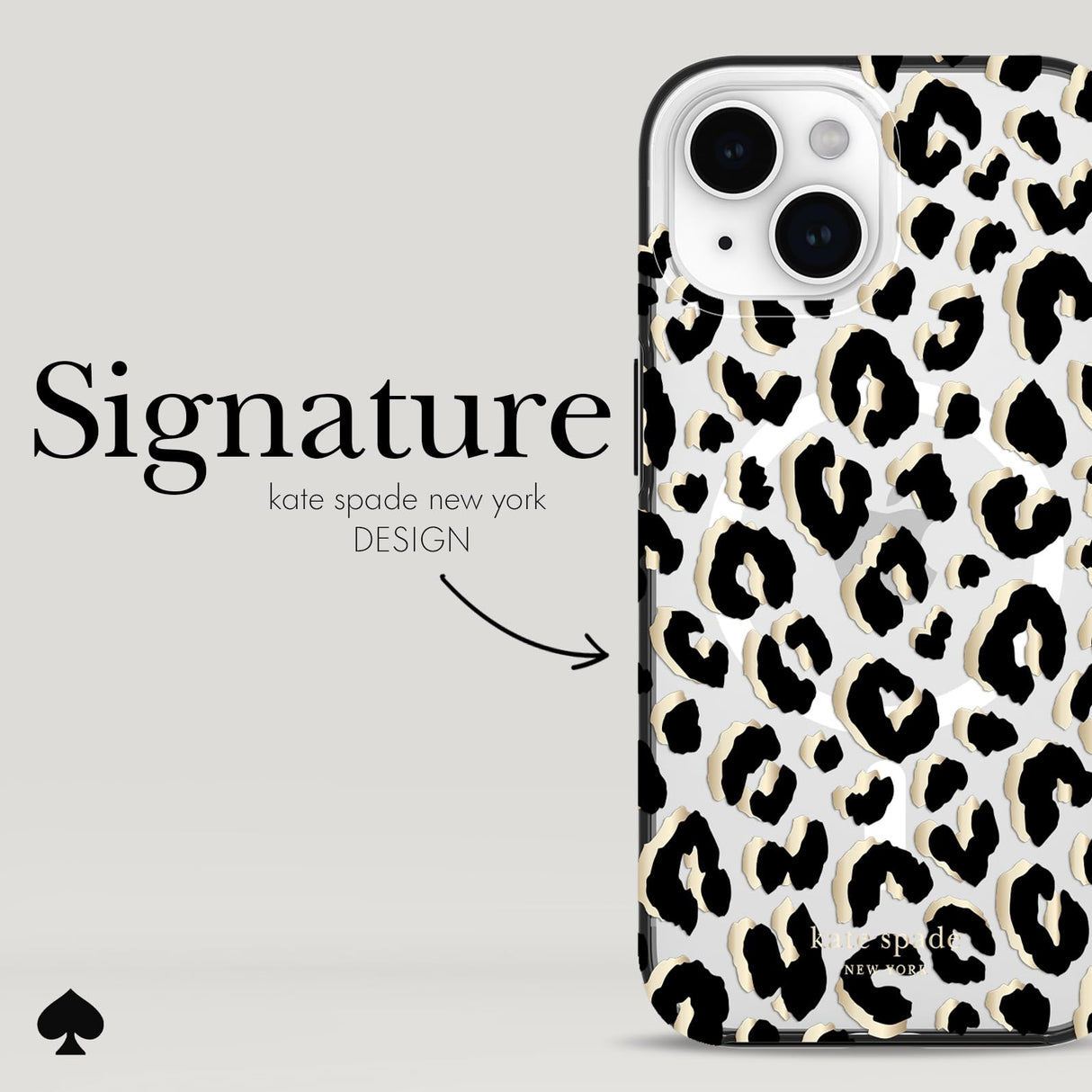 Kate Spade New York iPhone 15 Case / iPhone 14 Case / iPhone 13 Case, Compatible with MagSafe - City Leopard Black