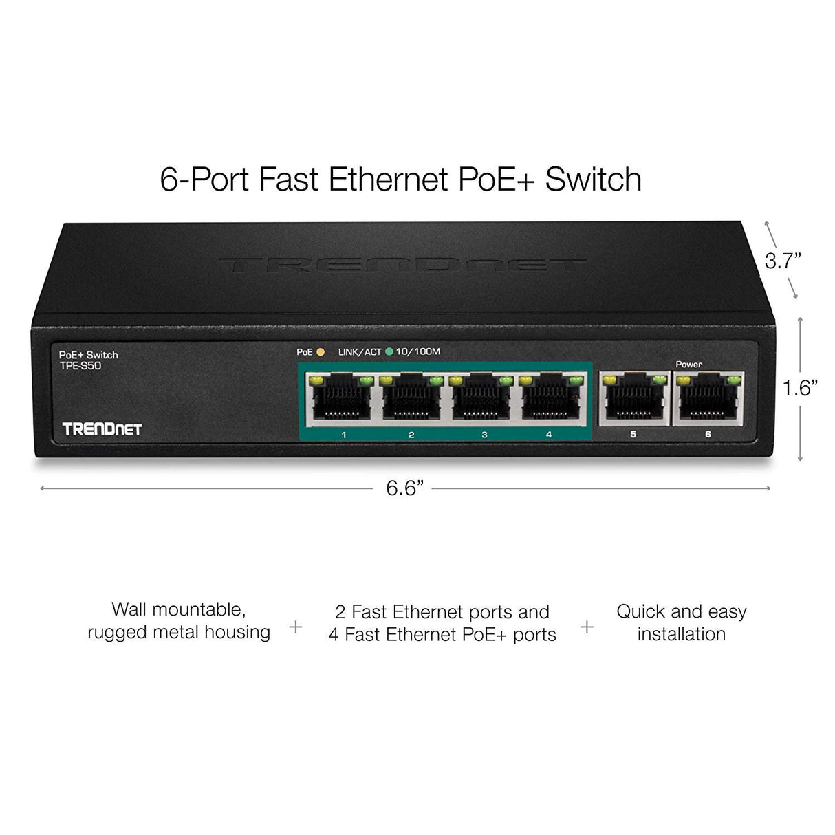 TRENDNET 6-PORT FAST ETHERNET POE+ SWITCH