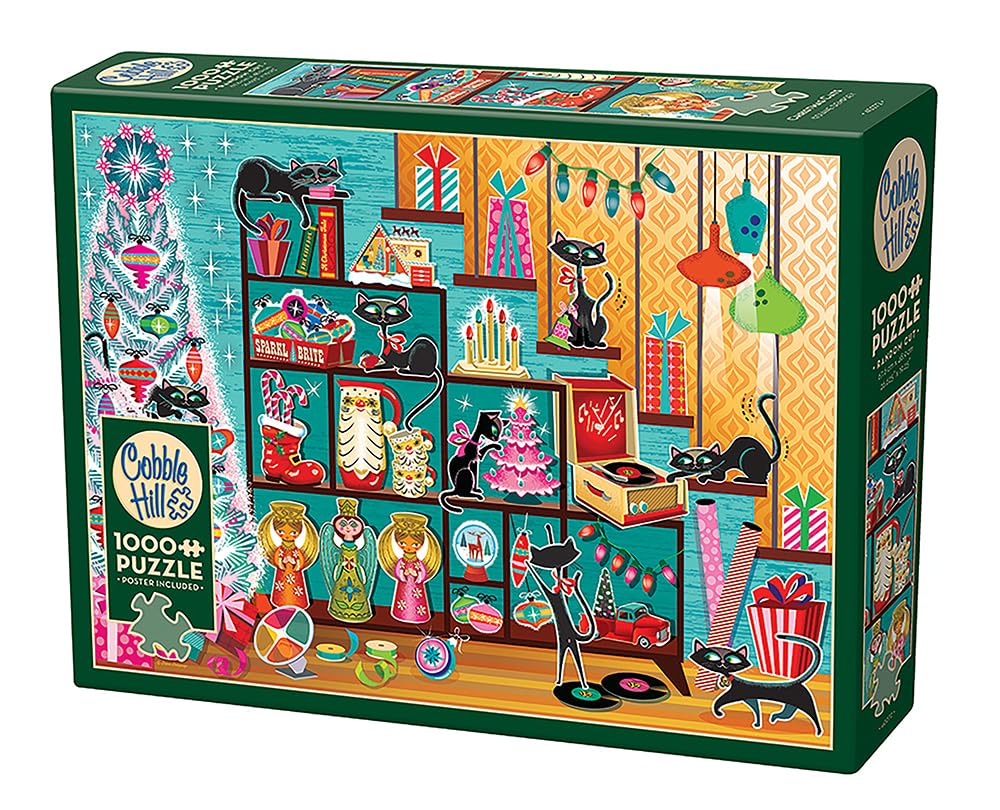 Cobble Hill 1000 Piece Puzzle - Christmas Cats - Sample Poster Included