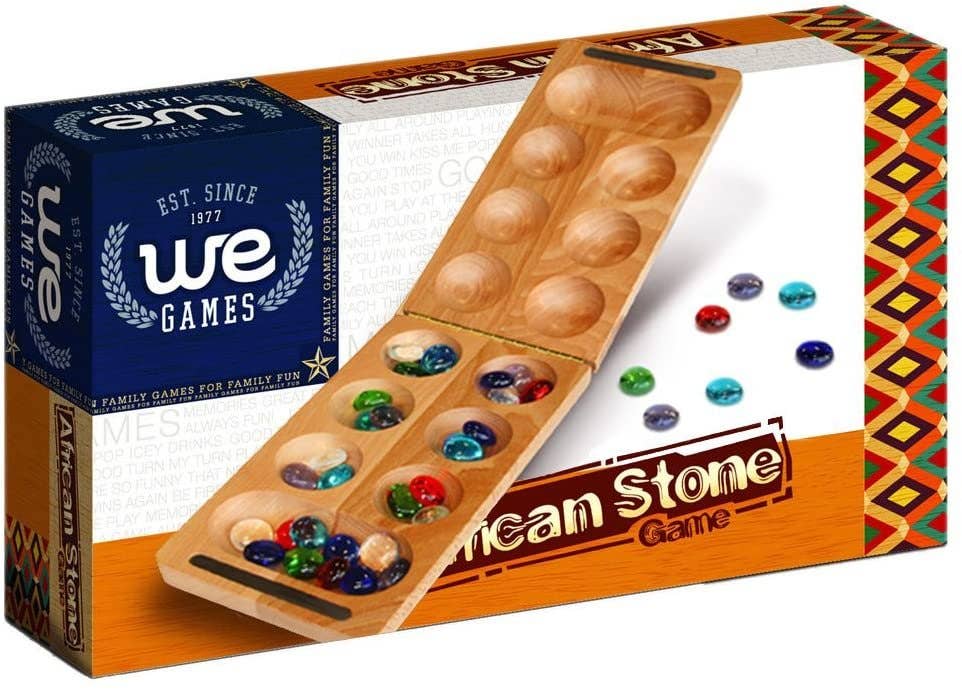Wood Expressions - Solid Wood Folding Mancala with Glass Stones - 18 in.