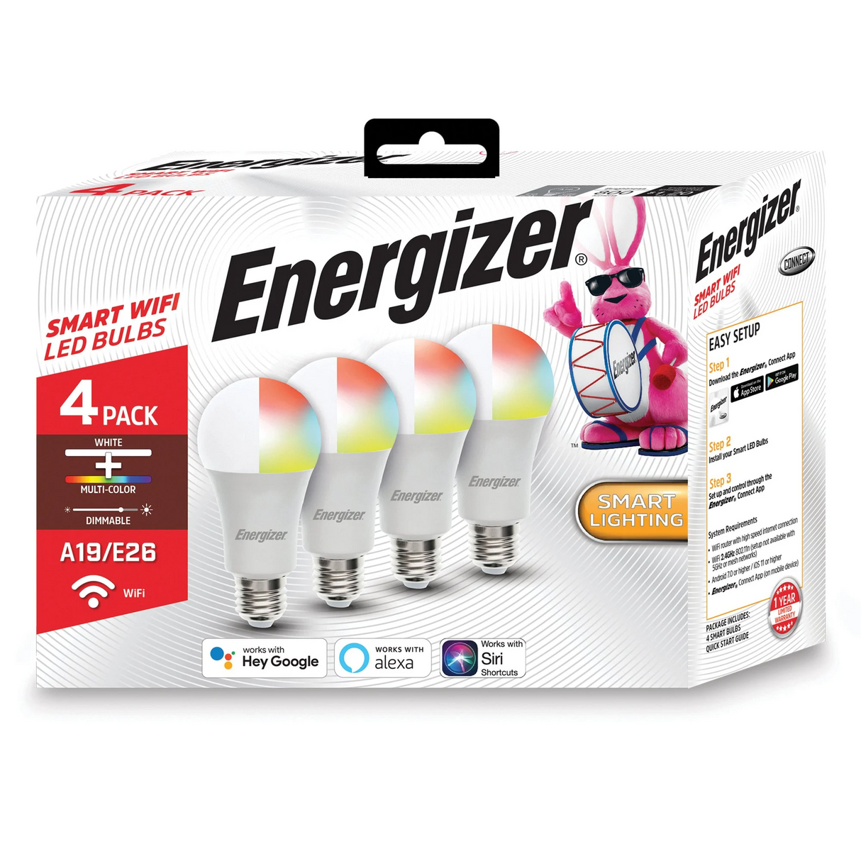 Energizer® Connect LED 11.5-Watt (60-Watt Equivalent) White and Multicolor (4 Pack)